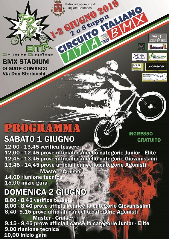 Locandina 7′ e 8′ tappa circuito italiano bmx – Olgiate Comasco – 01 e 02 Giugno 2019